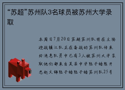 “苏超”苏州队3名球员被苏州大学录取